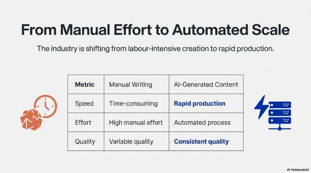 Comparison table of manual vs AI content
